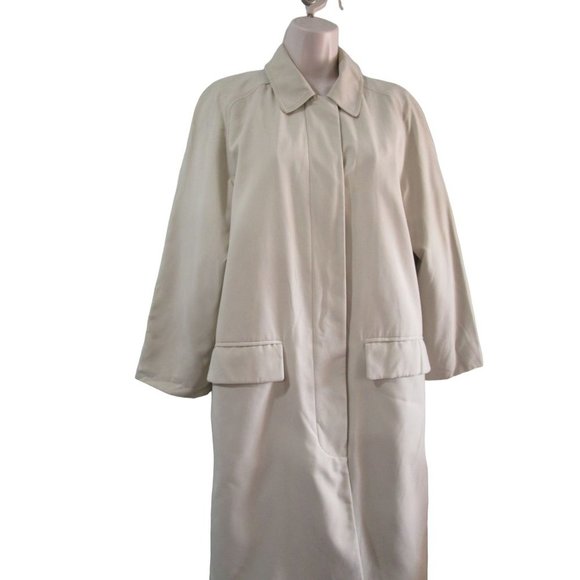 Brooks Brothers Cream Rain Coat Zip Wool Lining Hidden Button Ladies Sz 2 GUC - Picture 10 of 16